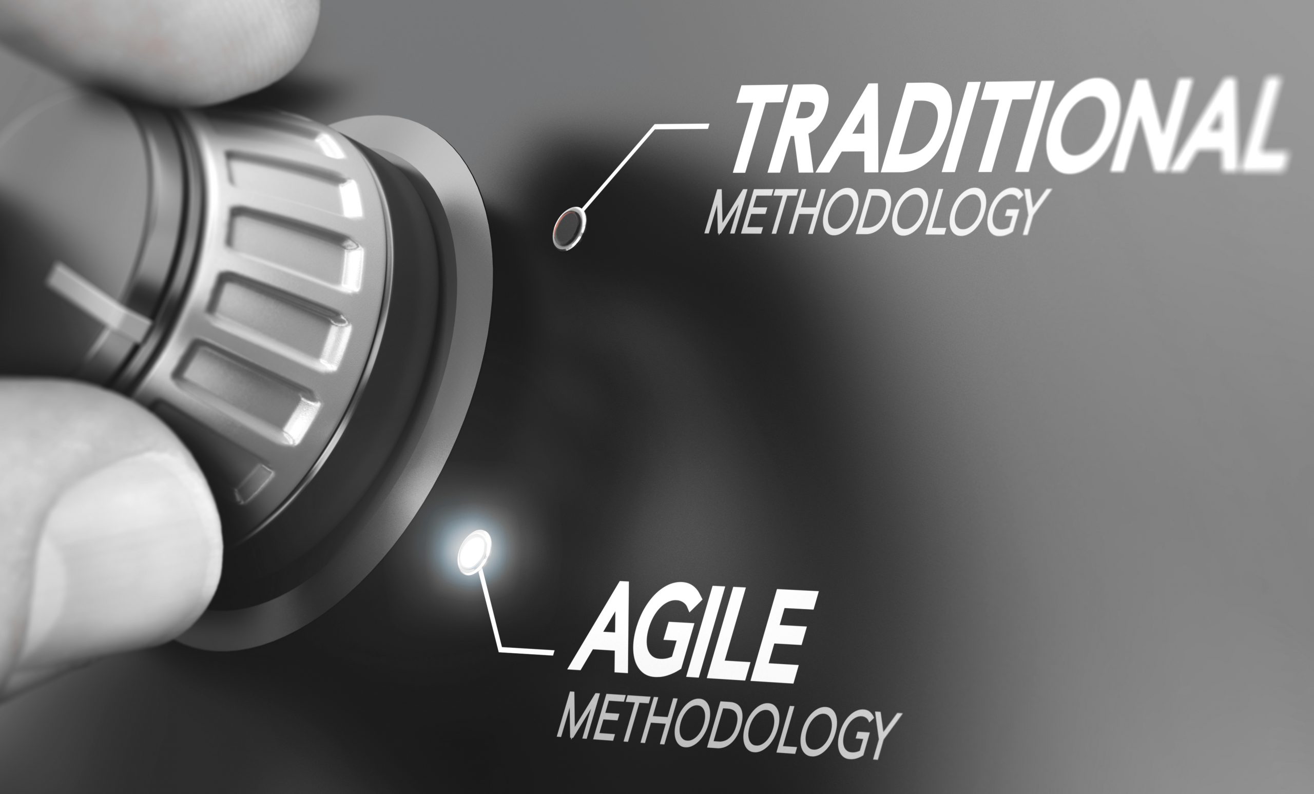 Drehknopf, der von traditionellen auf agile Methoden umstellt.