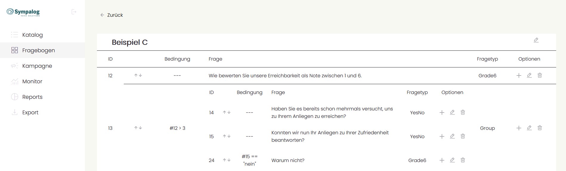 Screenshot aus der automatischen telefonischen Befragung: Abhängigkeiten im Dialog konfigurieren